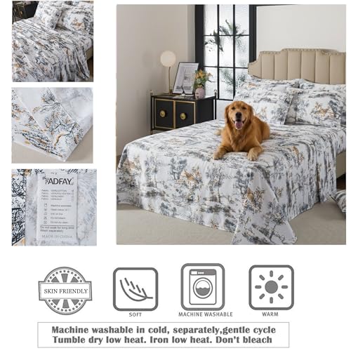 Image of FADFAY Toile Sheets Set King 100% Egyptian Cotton French Country Toile de Jouy Bedding Classic Black and Gold Floral Bed Sheets Shabby Farmhouse Bedding Breathable Soft Deep Pocket 4Pcs, King Size