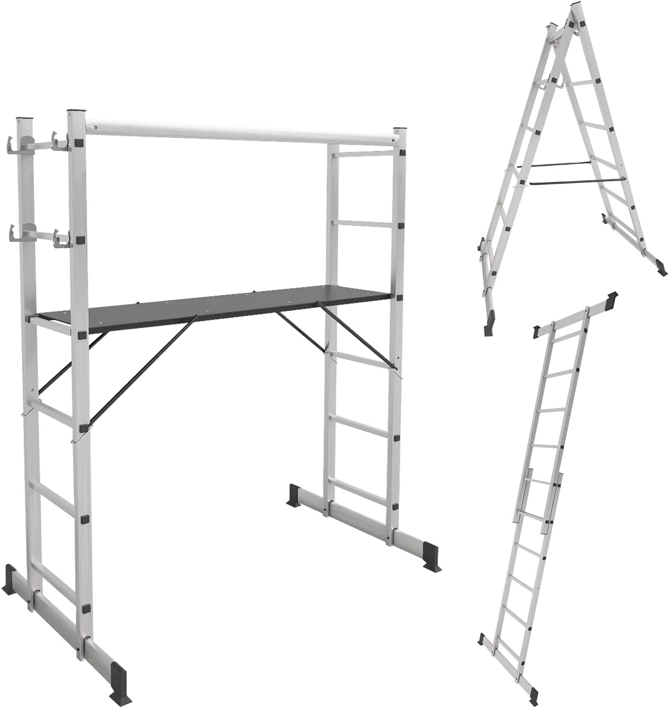 Aluminum Scaffold - 3 IN 1 Multipurpose Scaffolding Platform, Adjustable Work Bench, A Frame Ladder, Folding Step Ladder, 330 Lbs Duty Rate