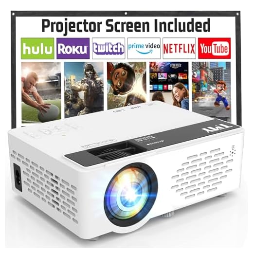 TMY Mini projetor, projetor Bluetooth atualizado com tela de 100 polegadas, projetor portátil Full HD 1080p, projetor de filmes compatível com TV Stick Smartphone/HDMI/USB/AV, uso interno e externo