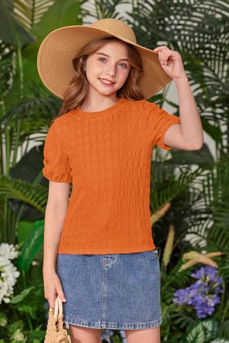 BesserBay Girls Puff Short Sleeve Summer Top Crewneck Textured Fabric T Shirt 6-14 Years4