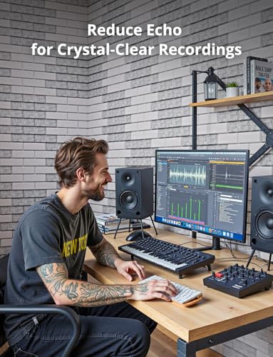 Image of Acoustic Wall Panels, Brick Pattern Peel and Stick Sound Absorbing Panel for Ceiling, Door, Pared, 18 Pack 12 inchx12 inchx0.4 inch, Black Decorative Self Adhesive Wall Tiles for Recording Studio, Room