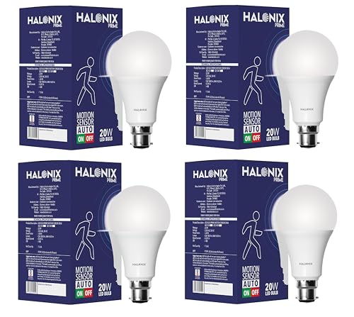 Image of Halonix 20W Motion Sensor Led bulb | Color-6500K White | Auto on- Auto Off light | Motion sensor Led light | Pack of 4 | Base-B22