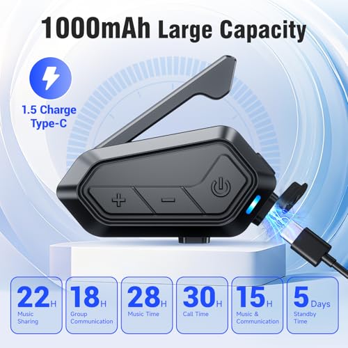 Image of EDYELL V1 Motorcycle Bluetooth Headset,24 Riders 2Km Helmet Communication System with Music Sharing,IPX6 Waterproof Motorcycle Helmet Speaker,Noise Cancellation,2 Type Mics,Compatible with All Helmets