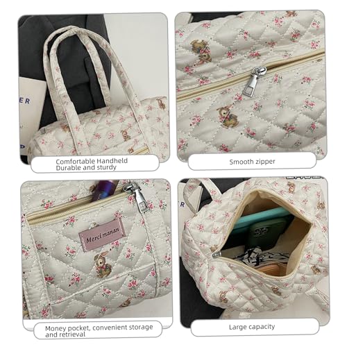 Puffer Duffle Bag for Women, Large Capacity Quilted Duffle Bag for Women, Cute Floral Puffer Tote Bag with Zipper for Girls Travel4