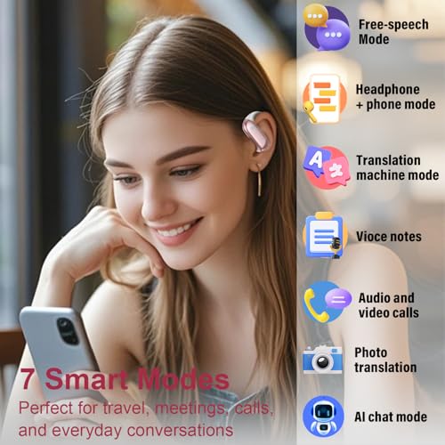 Image of Ai Translation Earbuds Real Time,164 Languages Translator Earbuds with 6 Translation Modes /No Subscription,Audio and Video Calls Translator Headphones,Audifonos Traductores Ingles Espanol, Rose Pink
