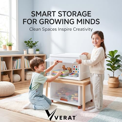 Image of VERAT 2 Tier Cupboard for Storage /Stackable Plastic Storage Cabinet /Foldable Wardrobe for Clothes /Multipurpose Storage Organizer /Closet for Bedroom /Living Room /Kitchen (Transparent & White)