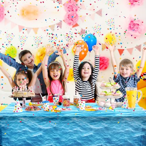 Image of Irenare 16 Pieces Ocean Plastic Tablecloth 54 x 108 Inch Blue | Water Waves Print, Disposable Table Cover for Under the Sea Theme Decoration Beach Pool Party, Birthday Baby Shower Supplies