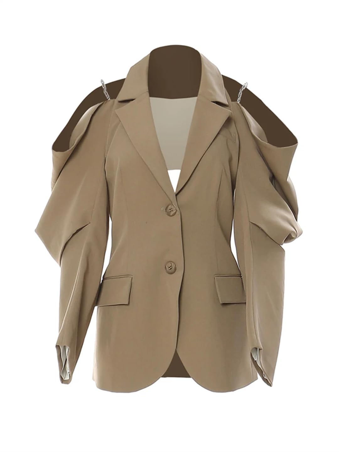 Womens Off Shoulder Chain Large Size Blazer Lapel Long Sleeve Loose Jacket