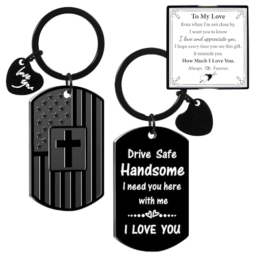 Drive Safe Keychain for Him with Sweet Card, Anniversary Present for Men Husband, Boyfriend Birthday...