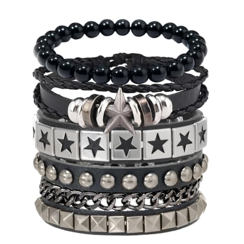 Image of GUSTAVE Bracelet for Man Punk Rock Studded Bracelets Black Leather Cuff Bracelet for Men Women Adjustable Goth Bracelets 80s Retro Style Wristband Halloween Party Accessories