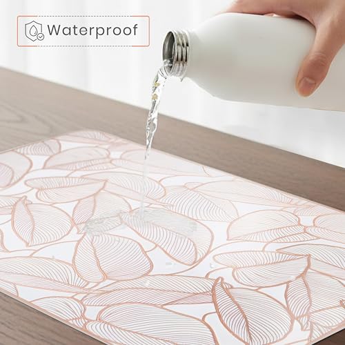 Image of Yellow Weaves 4 Pcs PVC Table Placemats, Dining Table Mat, Stain Resistant, Anti-Skid, Waterproof, Washable, Dining, Kitchen, Restaurant Table Set Easy to Clean, Durable (Leaf Rose Gold)