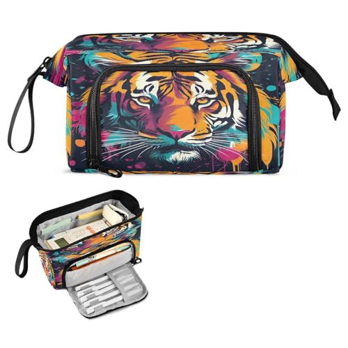 Image of Tigers Colorful Pencil Case Pouch Big Capacity Pencil Bag Box Organizer Pen Case with Handle Stationery Organizer for Girls Boys Adults Women School Office