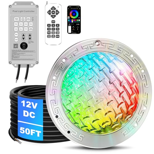 CAtArt 10 Inch LED Pool Lights for inground Pool 12V DC Swimming Pool Light Fixture LED Lights - Replacement for Intellibrite 5G 500W Equivalent 3-Way Control Fits Large 10-inch Wet Niches 50FT
