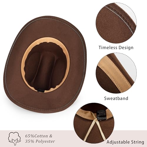Image of Women-Classic-Western-Cowboy-Shapeable-Hat - Men-Roll-Up-Wide-Brim-Felt-Fedora-Hats-Cowgirl-Hat with Belt Buckle(M-L)