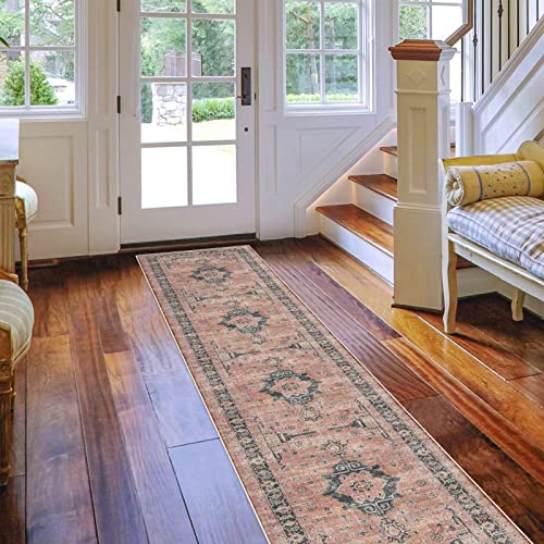 Hallway Washable Runner Rug - 2x10 Kitchen Rugs Entryway Rug Runner Vintage Soft Floor Mat Non Slip Indoor Farmhouse Carpet for Bathroom Living Room Bedroom (2 X 10, Orange)