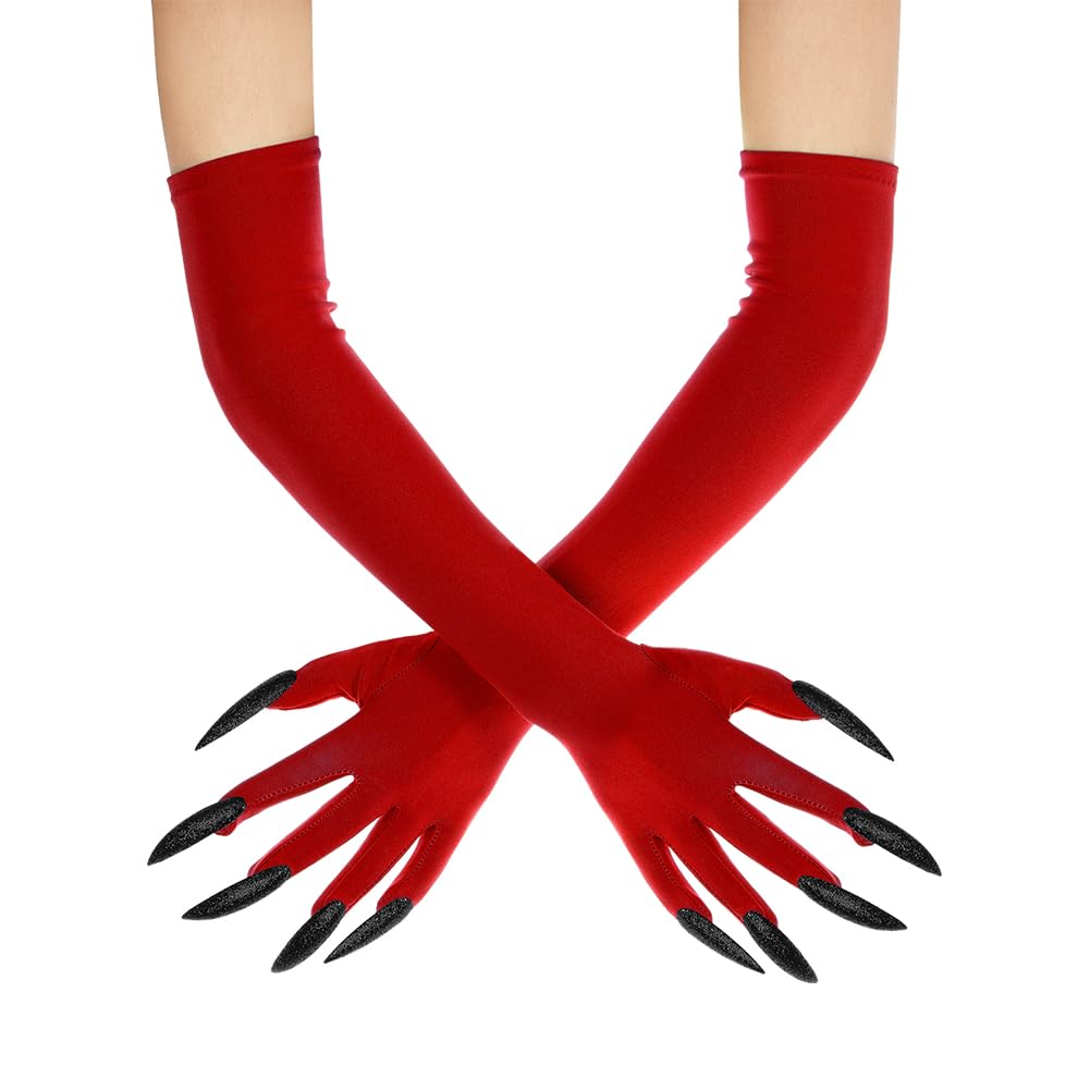 Halloween Animal Claw Gloves with Long Nails Werewolf Wolf Fox Cat Dinosaur Paw Fingernails Gloves Ghost Devil Witch Mittens Halloween Carnival Cosplay Party Fancy Dress Handwear for Adults