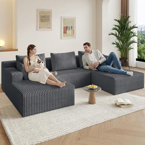 Image of 107 inch W Boneless Cloud Sectional Couch Modular Sofa with Ottoman
