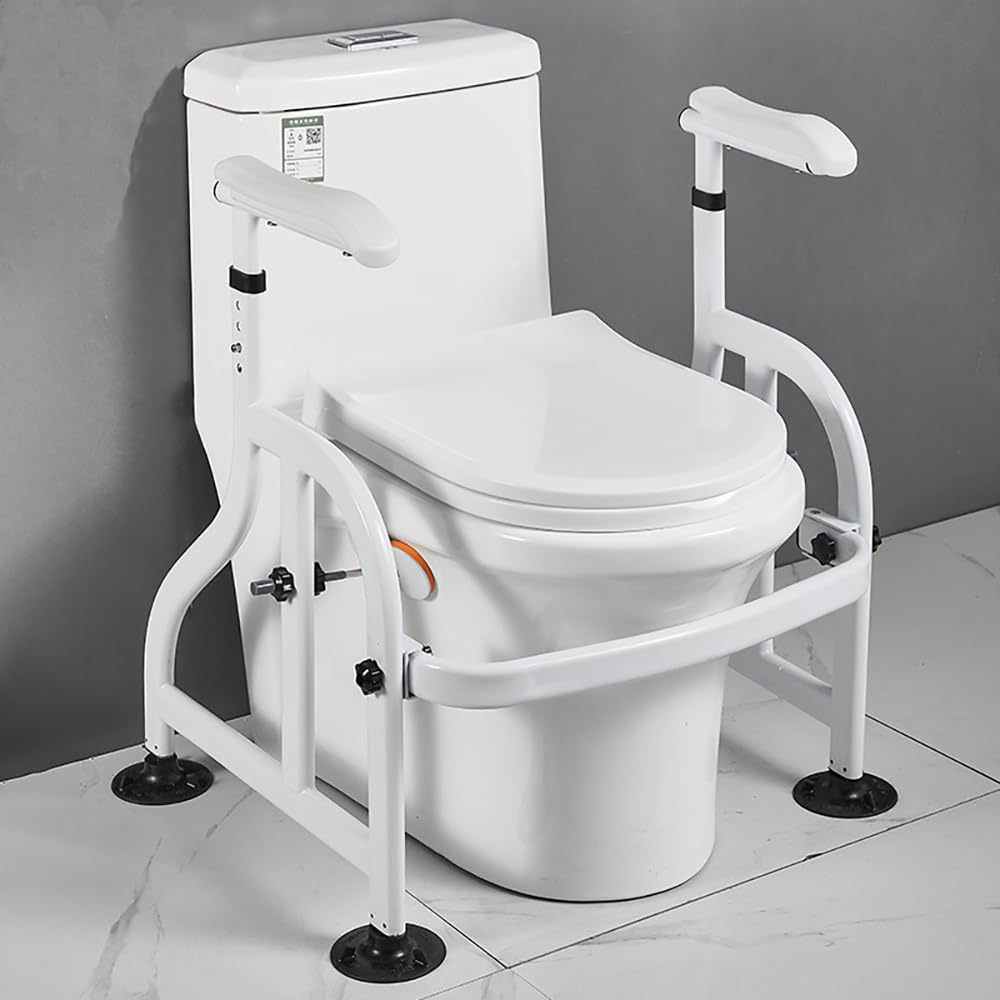 NEWFUN Rialzo WC per Anziani, Comoda WC Alzawater per Anziani, Morsetti Girevoli a 360°, Antisdrucciolevole,Maniglioni Bagno per Aanziani,portata fino a 150kg