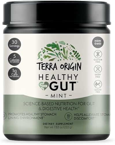 Suplemento de apoyo digestivo intestinal saludable polvo sabor a menta 30 porciones incluye L-glutamina hierbas antioxidantes para soporte