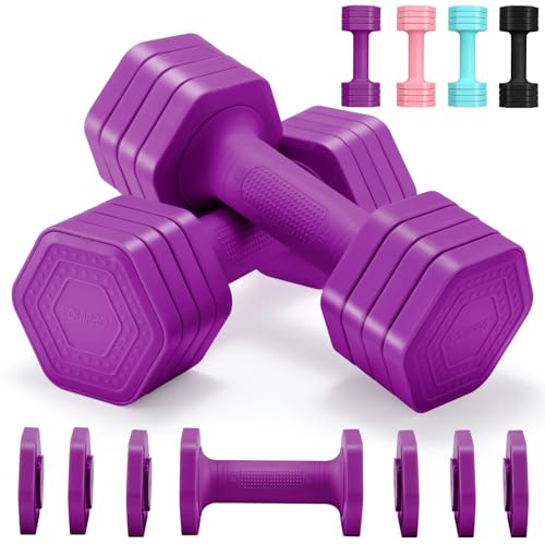 EQUIPRO Adjustable Dumbbell Set, 4 in 1 Weights for Women at Home, Hand Weights Dumbbells for Women, Each 2lb 3lb 4lb 5lb Fast Adjust Weight with Soft TPU Handle for Home Gym Exercise Training