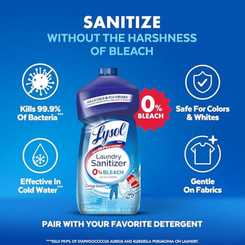 Image of Lysol Disinfectant Laundry Sanitizer, Laundry Detergent Additive, Color Safe Bleach Alternative, Laundry Odor Eliminator, Kills Bacteria & Viruses, Crisp Linen Scent, 40 fl oz (pack of 4)