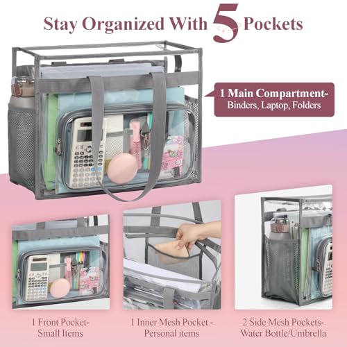 Image of PACKISM Clear Tote Bag for School - Large Heavy Duty Clear Tote for Girls | See Through PVC, Wide Zipper Opening, Front Pocket Keeps Essentials Visible for Students, Class, Work, Daily Carry, Age 12+