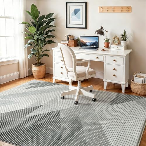 ASIinnsy Teppich Wohnzimmer Schlafzimmer Kurzflor Modern Großer Rutschfest Weich Abstrakt Esszimmer (Geometrisch Grau Weiß, 120 x 160 cm)