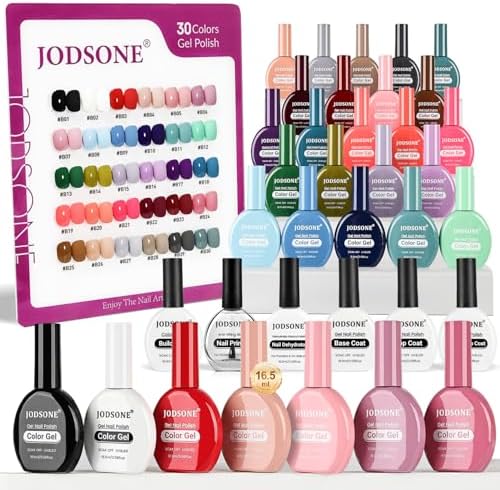JODSONE Juego de Esmalte de Uñas de Gel, 32 Colores Mismo Color Mismo Frasco Esmalte de Uñas de Gel con U V Light Soak Off Glitter Base Top Matte Coat for Starter Manicure Nail Art Salon