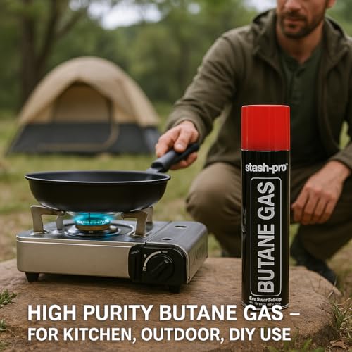 Image of Stash-Pro Butane Gas Refill 305ml - High Purity Universal Fuel for Kitchen Torch, Camping Stove & Multi-Purpose Use Pack of 6