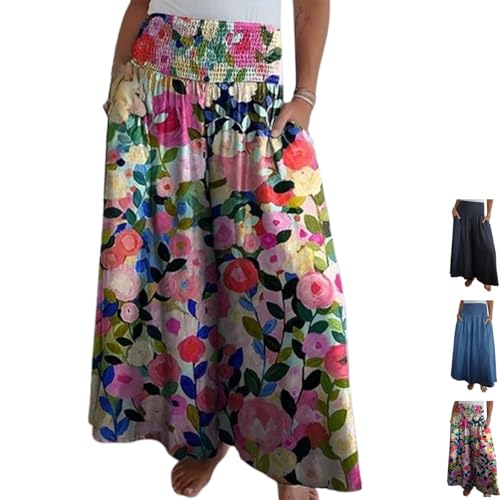 Soft Cotton Wide Skirt with Elastic Waistband - Comfortable Stretch Skirt for Casual Outings, Office, Parties for Women