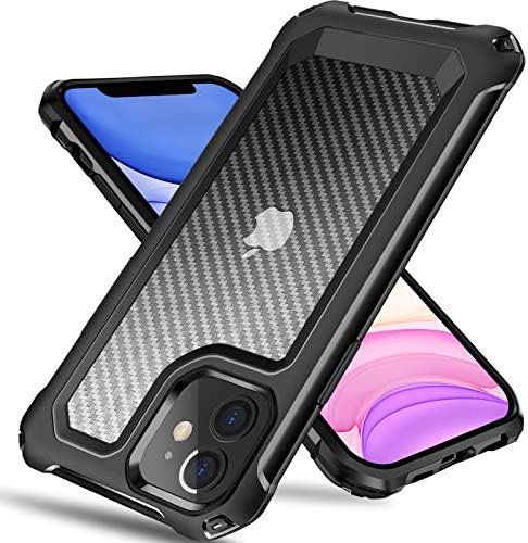 Tuerdan iPhone 11 Case, [Military Grade Shockproof] [Hard Carbon Fiber Back] [Soft TPU Bumper Frame] Anti-Scratch, Fingerprint Resistant, Protective Phone Case for iPhone 11, 6.1 Inch (Black)