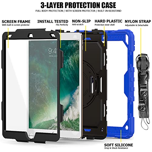 Case for iPad pro 10.5 2017/iPad air 3 10.5 2019 with 360 degree rotatable Folding stand,Trendy Shockproof case with Wrist Strap and Shoulder Strap - Image 4