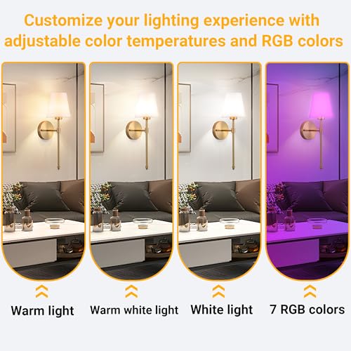 Vimhou Peel and Stick Wall Sconces, Stick On Wall Sconce Set of 2, Battery Operated Wireless Wall Light, No Drill Adhesive Wall Lamp, Corn Bulb with 10000mAh Rechargeable Battery, Bedroom Wall Decor - Image 6