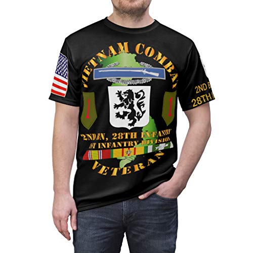 All Over Printing (AOP) - Army - Vietnam Combat Veteran - 2nd Battalion, 28th Infantry 1st Infantry Division Front/Back - L/R Sleeve (Black, Large)