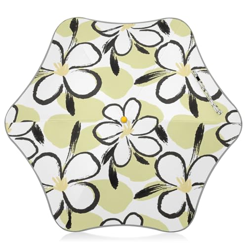 Nexawaveo Paraguas infantil con UPF 50+ patrón floral beige para sol y lluvia, diseño resistente al viento, borde reflectante, fácil de abrir para niños pequeños, Estampado floral estilo tinta