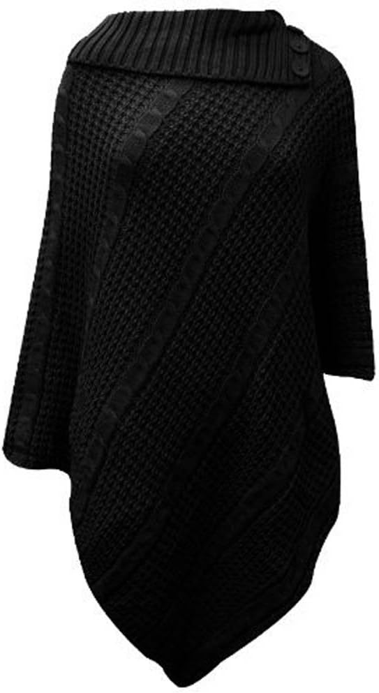 New Womens Big Plus Size Cable Knitted 3 Button Cape Poncho Ladies Jumper (US(18-20) UK(20-22), Black)