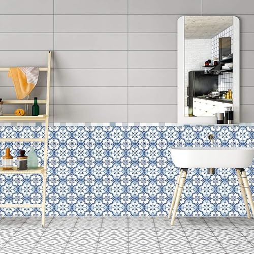 Image of Moroccan Tile Stickers | Waterproof Self Adhesive Peel & Stick Tile Decals for Kitchen Backsplash, Bathroom Wall, Floor, Furniture & Glass (4x4 Inch, Design 76)