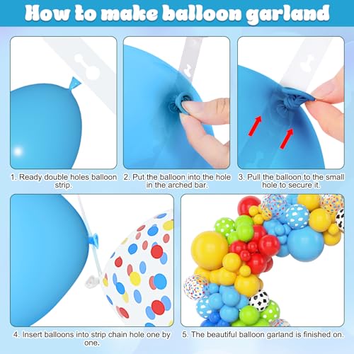 Image of Amandir 153Pcs Blue Red Yellow Balloon Arch Garland Kit Different Sizes | 18 12 10 5 Cow Cloud Pattern Green Confetti Latex Balloons For Cartoon Theme Birthday Shower Decorations