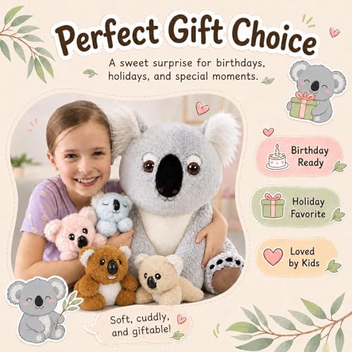 Image of Koala Plush Toy with Babies, 17.7 inch Wild Animal Stuffed Animal