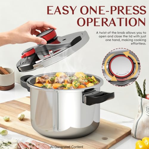 Image of BreeRainz 304 Stainless Steel Pressure Cooker 8.45QT | 3-Stage PSI Settings,One-Hand Locking,Pressure Pot with Extra Glass Lid, Timer,Steaming Rack,Induction Compatible