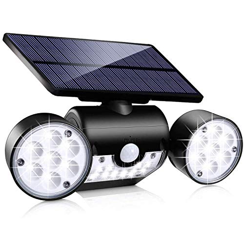 Toyawany Solar Security Lights, 3 Head Solar Motion Sensor Lights Outdoor Adjustable Flood Lights Outdoor Spotlights 360° Rotatable IP65 Waterproof for Porch Garden Patio Yard Garage Pathway (1 Pack)