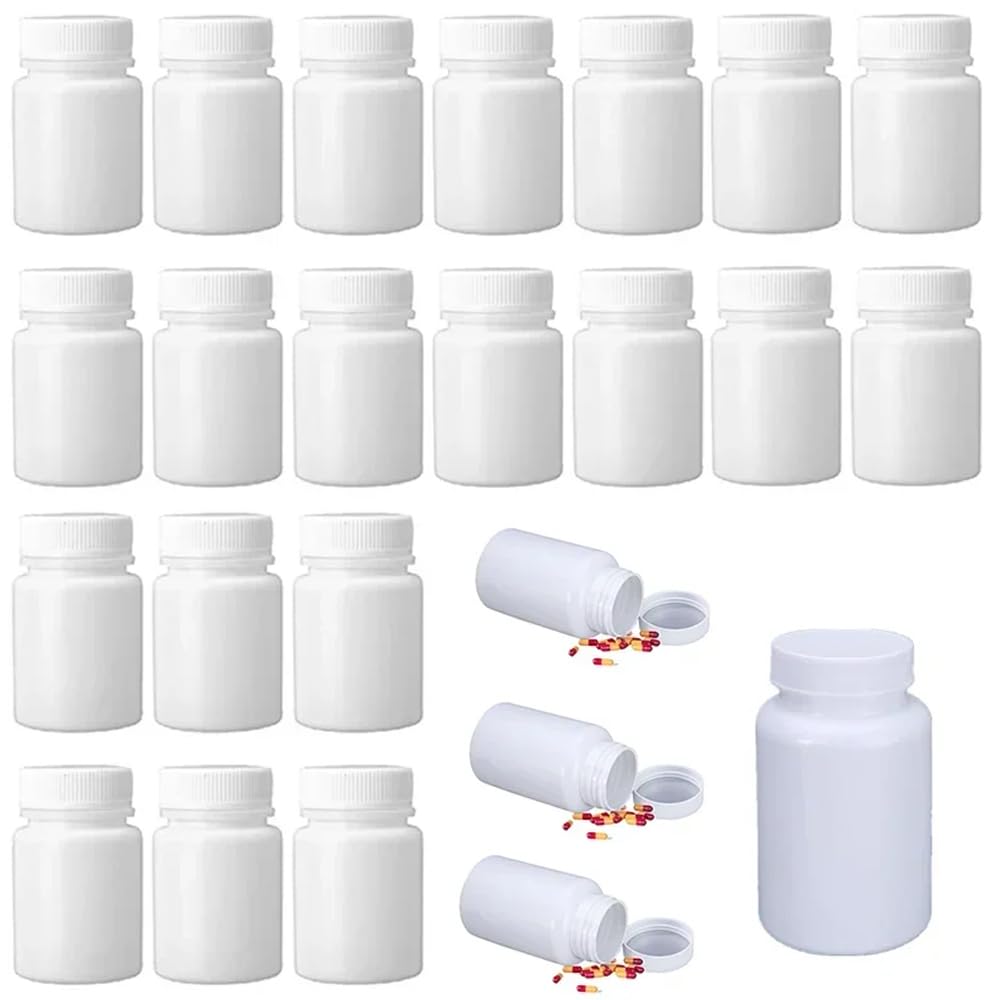 100 Stück 15-150 ml Nachfüllbare Weiße Leere HDPE-Kunststoffflaschen Pillenfläschchen Für Medikamente Festes Pulver Reagenzlagerung Medizin Fläschchen Reagenz Verpackung Container (60ML)