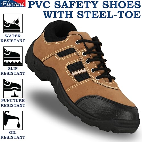 Image of ELECANT Lace-up Steel Toe Safety Shoes for Factory and Industrial Work for Men