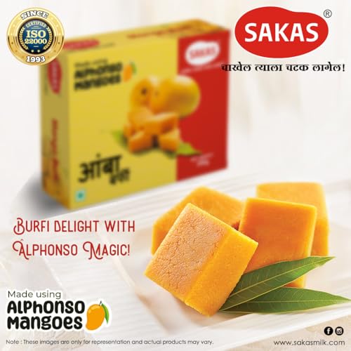Image of Sakas Mango Burfi (Amba Barfi) 200g | Authentic Alphonso Mango Mithai with Soft Melt-in-Mouth Texture | No Preservatives | Traditional Indian Sweet Gift Box | Since 1993