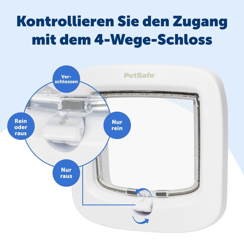 PetSafe Manuelle Katzenklappe, Handverriegelung mit 4 Verschlussoptionen, Mit Wetterdichtung, Katzen bis 7 kg, Weiß