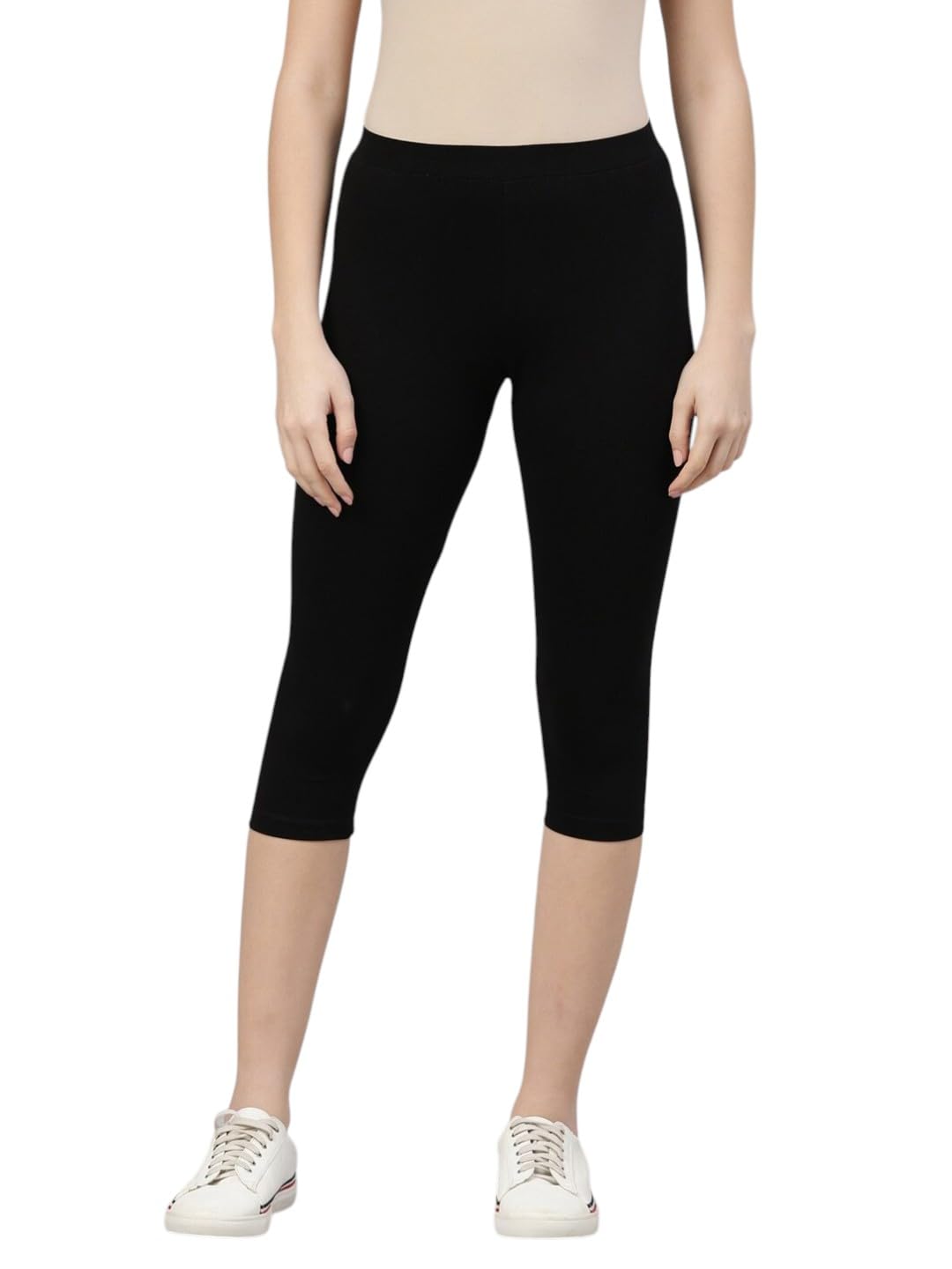 kryptic Women Solid Cotton Stretch mid Rise Capri Length westernwear Legging-picture-48