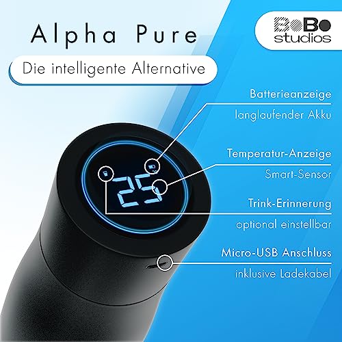BoBo Studios® 500ml Smart Bottle Trinkflasche Isolierflasche aus Edelstahl, UVC Sterilisation gegen Bakterien Viren, 24 Std kalt, 12 Std heiß, Trinkerinnerung, Display, selbstreinigend, inkl. Zubehör