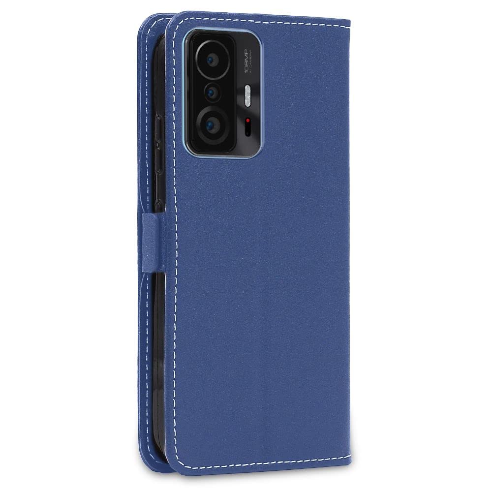 EbestStar Cover Libro Portafoglio Per Xiaomi 11T E 11T Pro Con Vetro Temperato - Pelle PU Blu Scuro/Rosso, Slot Per Carte - 3