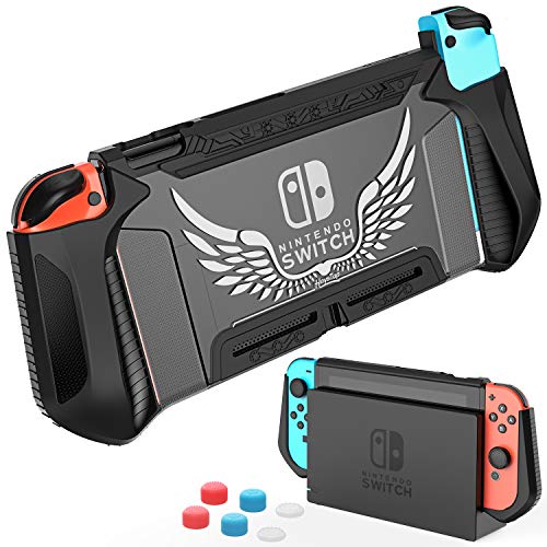 HEYSTOP Dockable Case for Nintendo Switch, Switch Cover TPU Case, Protective Case for Nintendo Switch Console and JoyCon Controller with Tempered Glass Screen Protector and Thumb Stick Caps