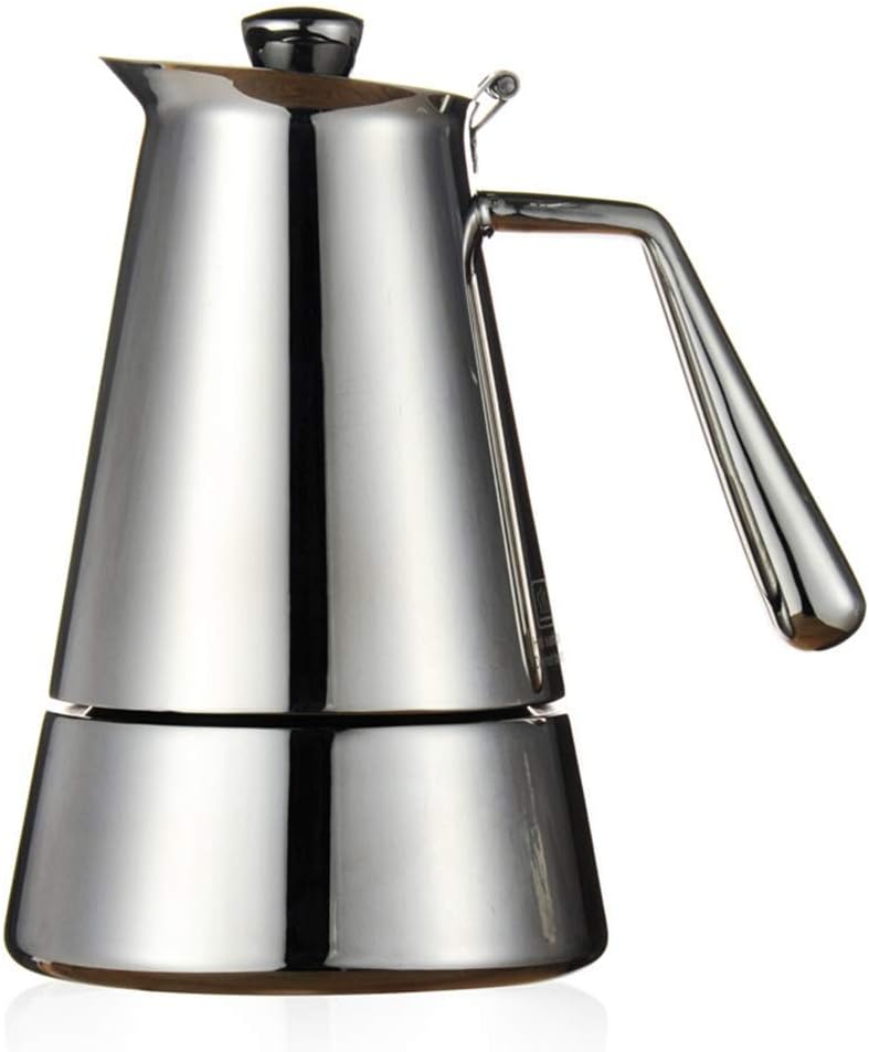 Mocha Pot Moka Pot Espresso Machine Home Use Stainless Steel Espresso Coffee Pot Stovetop Coffee Makers (Color : Silver, Size : 4 Cup) (Silver 4 Cup)
